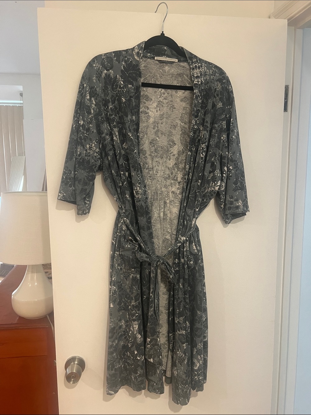 Peruvian Connection Blue Floral Tie-Waist Robe, XL